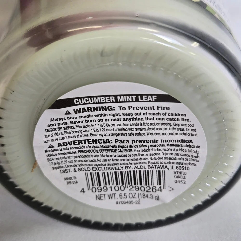 Huntington Home Soy Blend Cucumber Mint Leaf Scented Candle, 6.5 Oz, Single Wick
